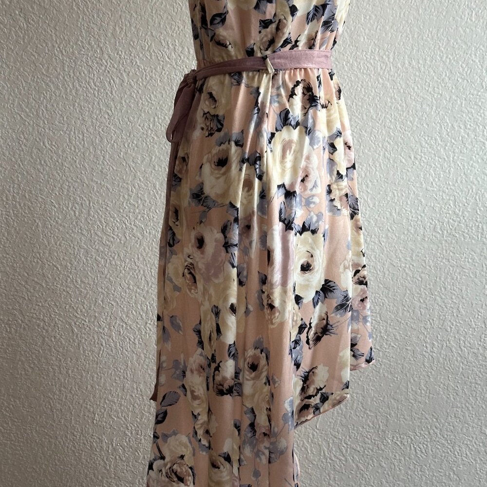 January 7 Floral High-Low Halter Dress with Waist Tie - Small - Picture 4 of 9